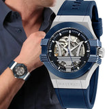 Maserati Potenza Automatic Skeleton Dial Blue Rubber Strap Watch For Men - R8821108035