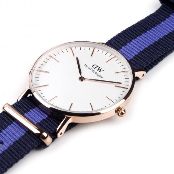 Daniel Wellington Classic Swansea White Dial Two Tone Nylon Strap Watch For Women - 0504DW