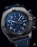 Breitling Super Avenger Chronograph 48 Night Mission Blue Dial Blue Leather Strap Watch for Men - V13375101C1X2