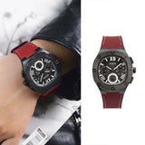 Guess Headline Multifunction Grey Dial Burgundy Silicone Strap Watch For Men - GW0571G4