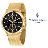 Maserati Epoca 42mm Black Dial Gold Mesh Bracelet Watch For Men - R8873618007