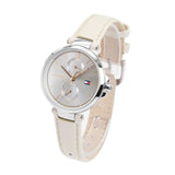 Tommy Hilfiger Angela Silver Dial Cream Leather Strap Watch for Women - 1782123