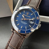 Maserati Competizione Analog Blue Dial Brown Leather Strap Watch for Men - R8851100004