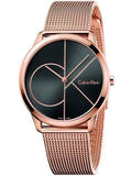 Calvin Klein Minimal Black Dial Rose Gold Mesh Bracelet Watch for Men - K3M21621