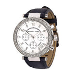 Michael Kors Parker White Dial Navy Blue Leather Strap Watch for Women - MK2293