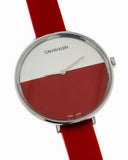 Calvin Klein Rise Yellow Red Dial Red Leather Strap Watch for Women - K7A231UP