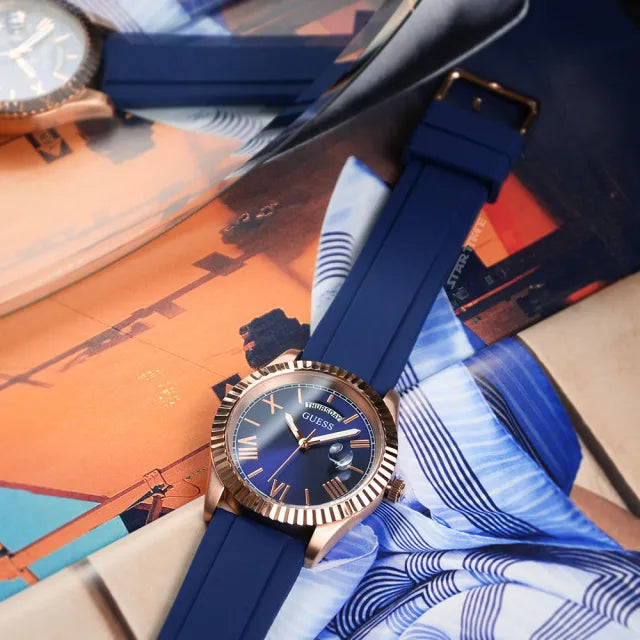 Guess Connoisseur Blue Dial Blue Silicone Strap Watch For Men - GW0335G2