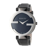 Gucci G Interlocking Black Dial Black Leather Strap Watch For Women - YA133501