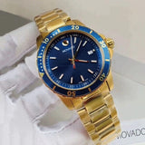 Movado Series 800 Blue Dial Gold Steel Strap Watch For Men - 2600144