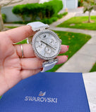 Swarovski Era Journey Silver Dial White Leather Strap Watch for Women - 5295346