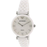 Emporio Armani Giannti T Bar Quartz Mother of Pearl Dial White Steel Strap Watch For Women - AR1485