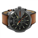 Diesel Mega Chief Chronograph Black Dial Brown Leather Strap Watch For Men - DZ4343