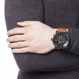 Diesel Mega Chief Quartz Chronograph Brown Leather Strap Watch For Men - DZ4343