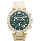 Michael Kors Parker Chronograph Green Dial Gold Steel Strap Watch for Women - MK6263