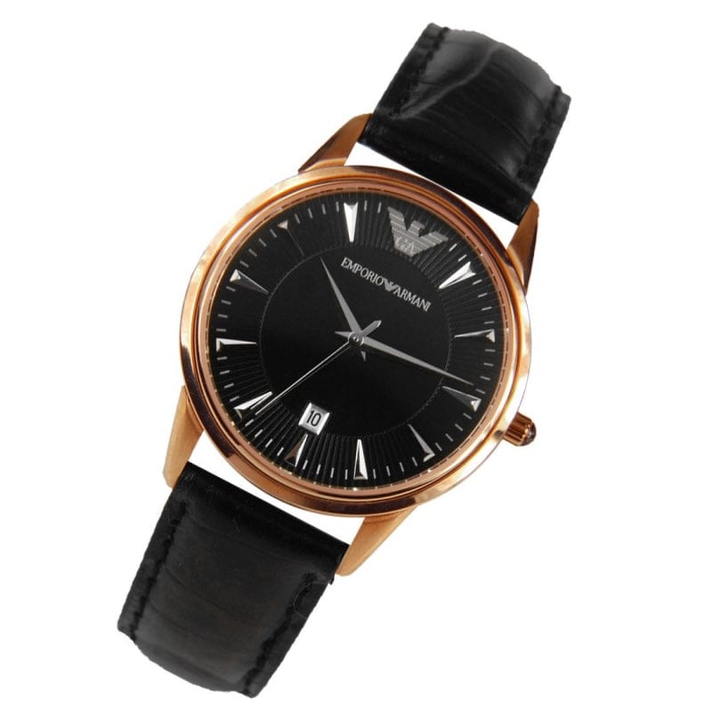 Emporio Armani Classic Black Dial Black Leather Strap Watch for Women - AR2445