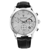 Maserati Ricordo Silver Dial Black Leather Strap Watch For Men - R8871633001