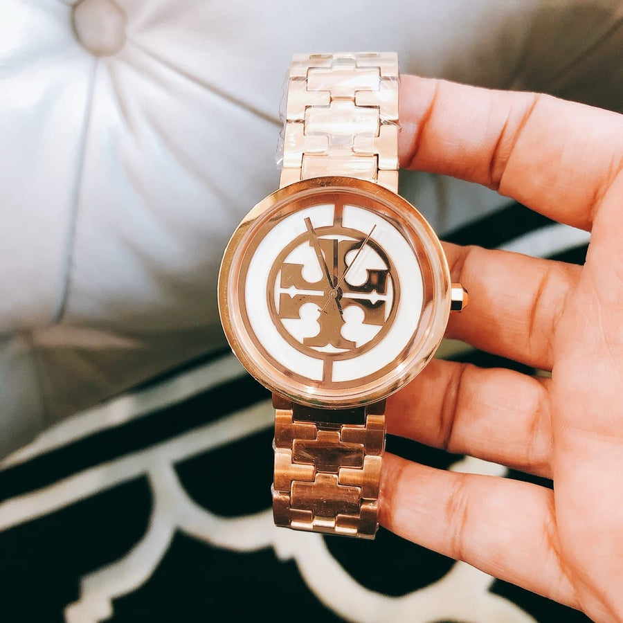 Tory Burch Reva Rose Gold Dial Rose Gold Steel Strap Watch for Women - TBW4028