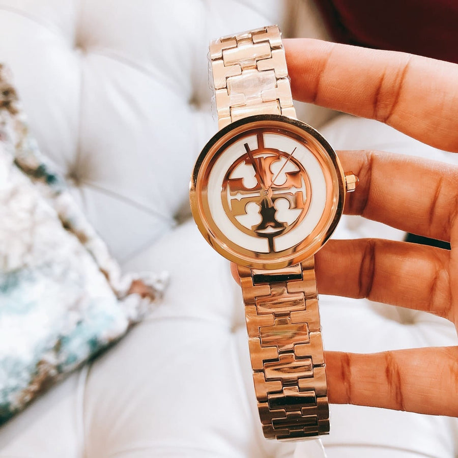 Tory Burch Reva Rose Gold Dial Rose Gold Steel Strap Watch for Women - TBW4028