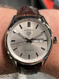 Tag Heuer Carrera Day Date Silver Dial Brown Leather Strap Watch for Men - WBN2011.FC6484