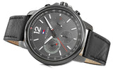 Tommy Hilfiger London Chronograph Grey Dial Black Leather Strap Watch for Men - 1791533