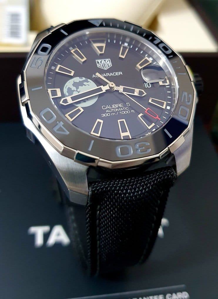 Tag Heuer Aquaracer Calibre 5 Moon Black Dial Black Nylon Strap Watch for Men - WAY201J.FC6370