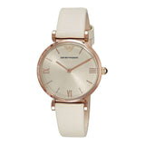 Emporio Armani Gianni T Bar Light Brown Dial White Leather Strap Watch For Women - AR1769