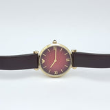 Emporio Armani Gianni T Bar Burgundy Dial Burgundy Leather Strap Watch For Women - AR1757