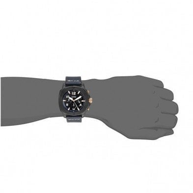 Fossil Modern Machine Chronograph Black Dial Blue Leather Strap Watch for Men - FS5066