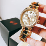 Michael Kors Janelle Chronograph Gold Dial Two Tone Steel Strap Watch For Women - MK7133