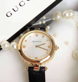 Gucci Diamantissima Quartz Mother of Pearl Dial Black Leather Strap Watch for Women - YA141404