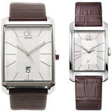 Calvin Klein Window Silver Dial Brown Leather Strap Watch for Men - K2M21126