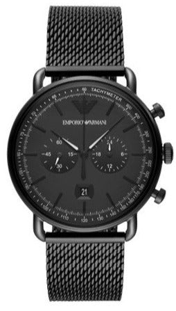 Emporio Armani Aviator Chronograph Black Dial Black Mesh Bracelet Watch For Men - AR11264