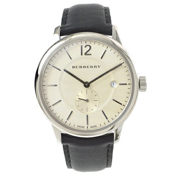 Burberry The Classic Horseferry Beige Dial Black Leather Strap Watch for Men - BU10000