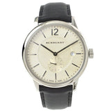 Burberry The Classic Horseferry Beige Dial Black Leather Strap Watch for Men - BU10000