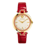 Versace Crystal Gleam White Dial Red Leather Strap Watch For Women - VAN040016