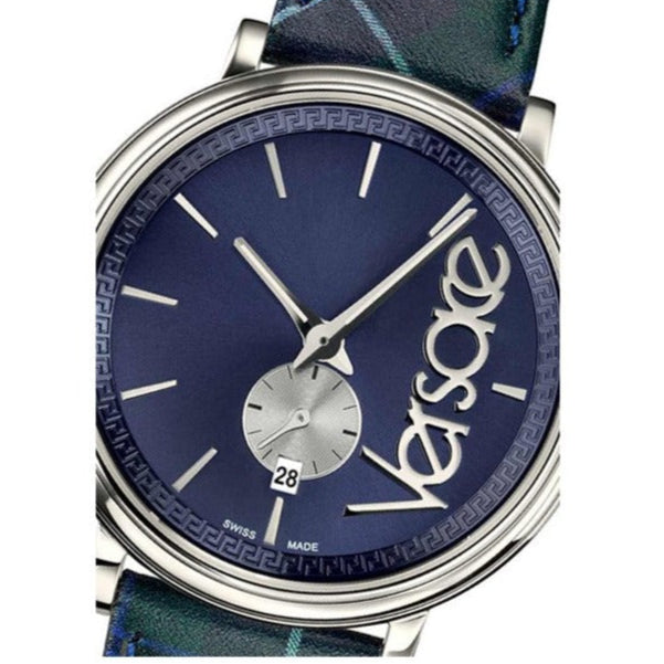 Versace V-Circle The Clans Edition Blue Dial Blue & Green Leather Strap Watch for Women  - VEBQ00118