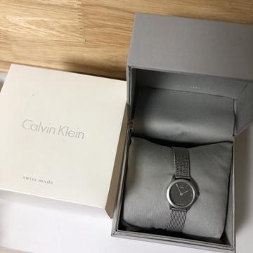 Calvin Klein Minimal Grey Dial Silver Mesh Bracelet Watch for Women - K3M53154