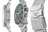 Emporio Armani Diver Chronograph Green Dial Silver Steel Strap Watch For Men - AR11500