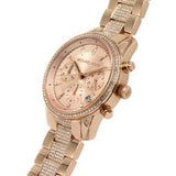 Michael Kors Ritz Chronograph Rose Gold Dial Rose Gold Steel Strap Watch For Women - MK6485