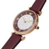 Emporio Armani Gianni T Bar Crystals Maroon Dial Maroon Leather Strap Watch for Women - AR11487