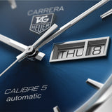 Tag Heuer Carrera Calibre 5 Automatic Blue Dial Blue Leather Strap Watch for Men - WAR201E.FC6292