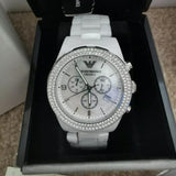 Emporio Armani Ceramica Chronograph White Dial White Ceramic Strap Watch For Women - AR1456