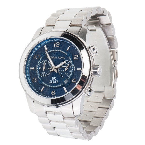 Michael Kors Stop Hunger Chronograph Blue Dial Silver Steel Strap Watch for Men - MK8314