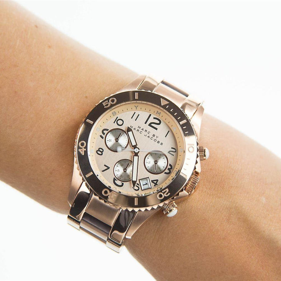 Marc Jacobs Rock Chronograph Rose Gold Dial Rose Gold Steel Strap Watch for Women - MBM3156