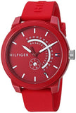 Tommy Hilfiger Denim Quartz Red Dial Red Rubber Strap Watch for Men - 1791480