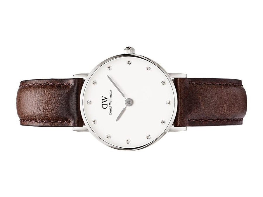Daniel Wellington Classy Bristol White Dial Brown Leather Strap Watch For Women - DW00100070