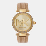 Michael Kors Parker Three-Hand Gold Dial Brown Leather Strap Watch For Women - MK4725