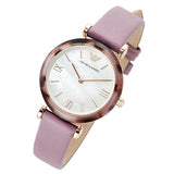 Emporio Armani Gianni Mother of Pearl Dial Purple Leather Strap Watch For Women - AR11003