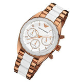 Emporio Armani Sportivo White Dial Rose Gold & White Steel Strap Watch For Women - AR5942