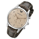 Emporio Armani Classic Chronograph Cream Dial Brown Leather Strap Watch For Men - AR1878